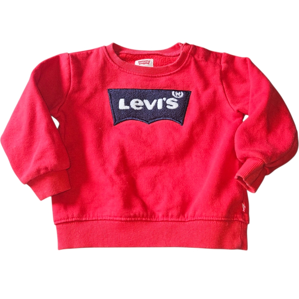 Levi Pull Over Sweater Embroidered Big Logo Snap Shoulder Crew Neck Infant 24M